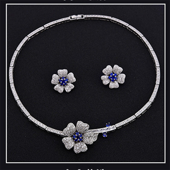 Camellia Zircon Necklace And Earrings Set