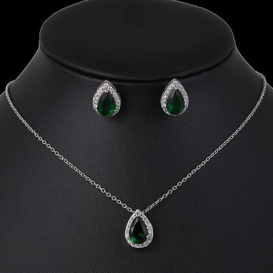 Water drop zircon earrings necklace set