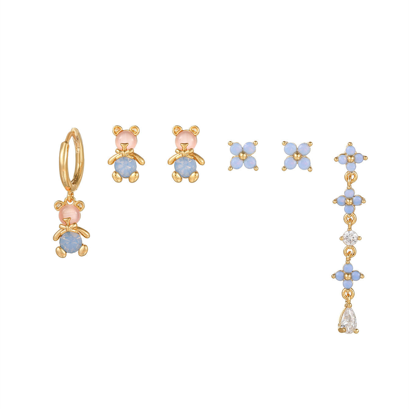 Little Bear Flower Earring Set Fashion Artistic Sense