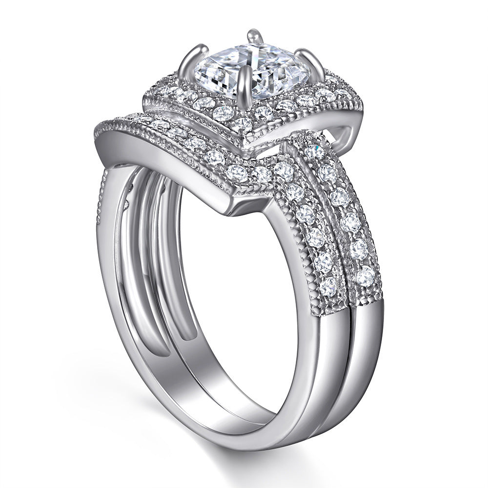 S925 Silver Simulation Diamond Ring Ladies Ring Combination Set Ring Wild Fashion New Jewelry