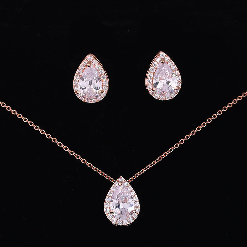 Water drop zircon earrings necklace set