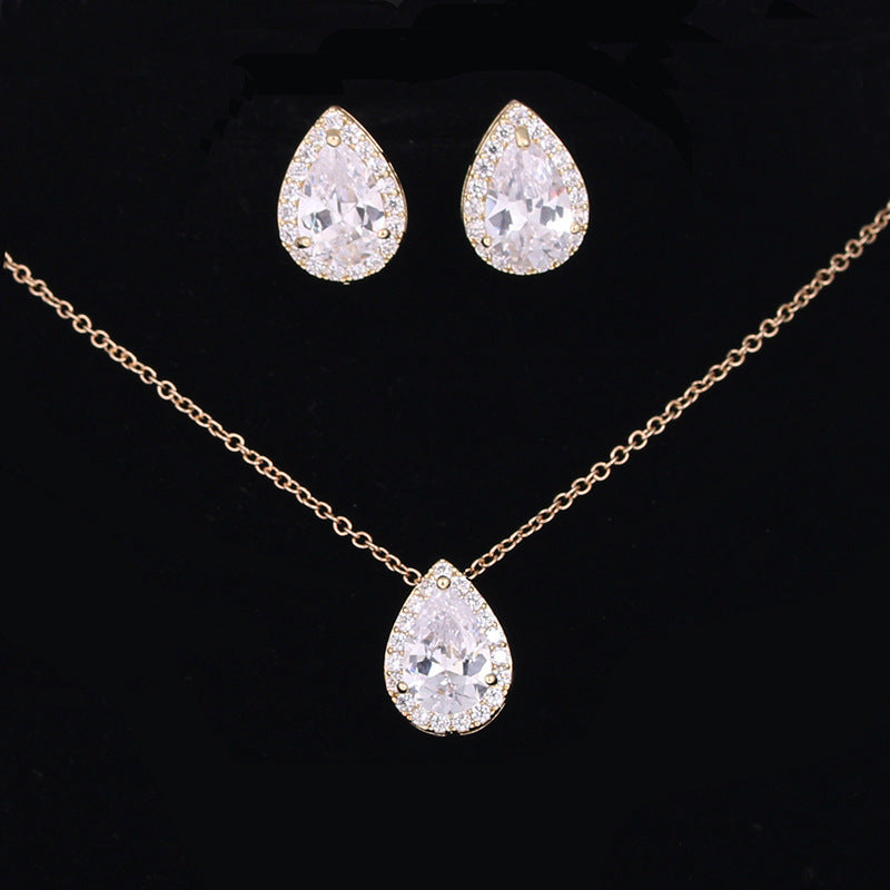 Water drop zircon earrings necklace set