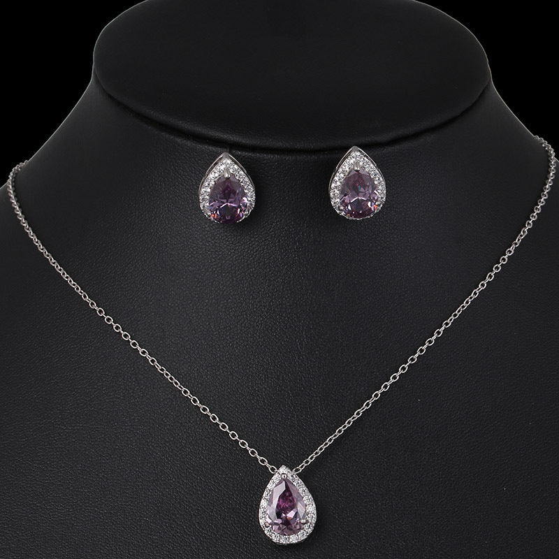 Water drop zircon earrings necklace set