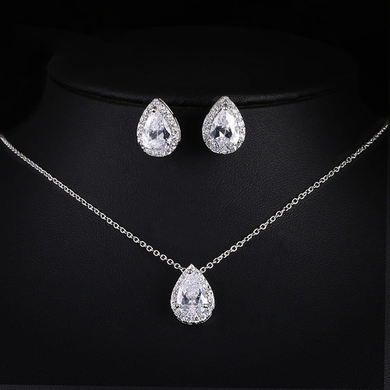 Water drop zircon earrings necklace set