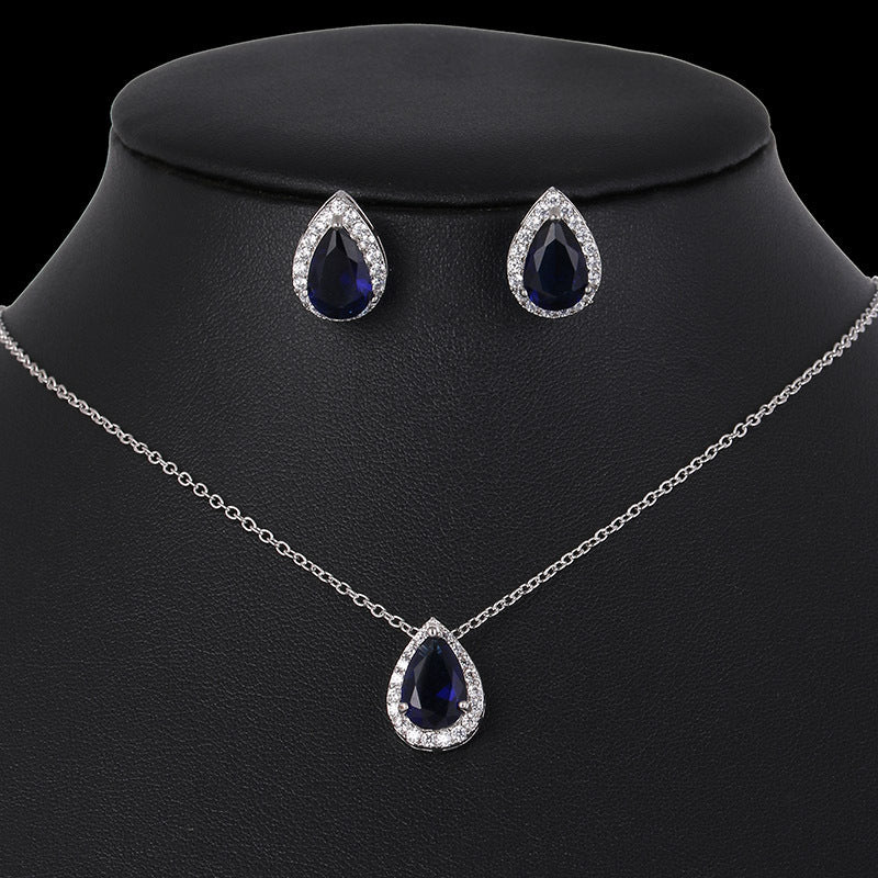 Water drop zircon earrings necklace set