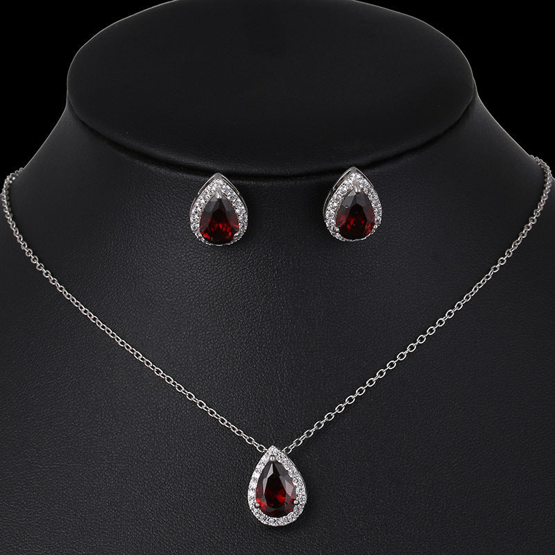 Water drop zircon earrings necklace set