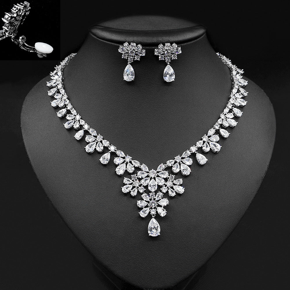 Fashion Simple Zircon Necklace Earrings Set