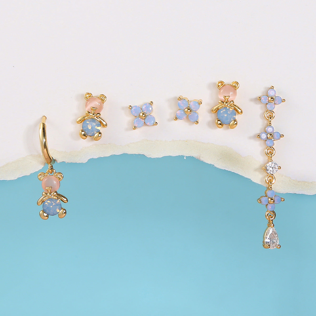 Little Bear Flower Earring Set Fashion Artistic Sense