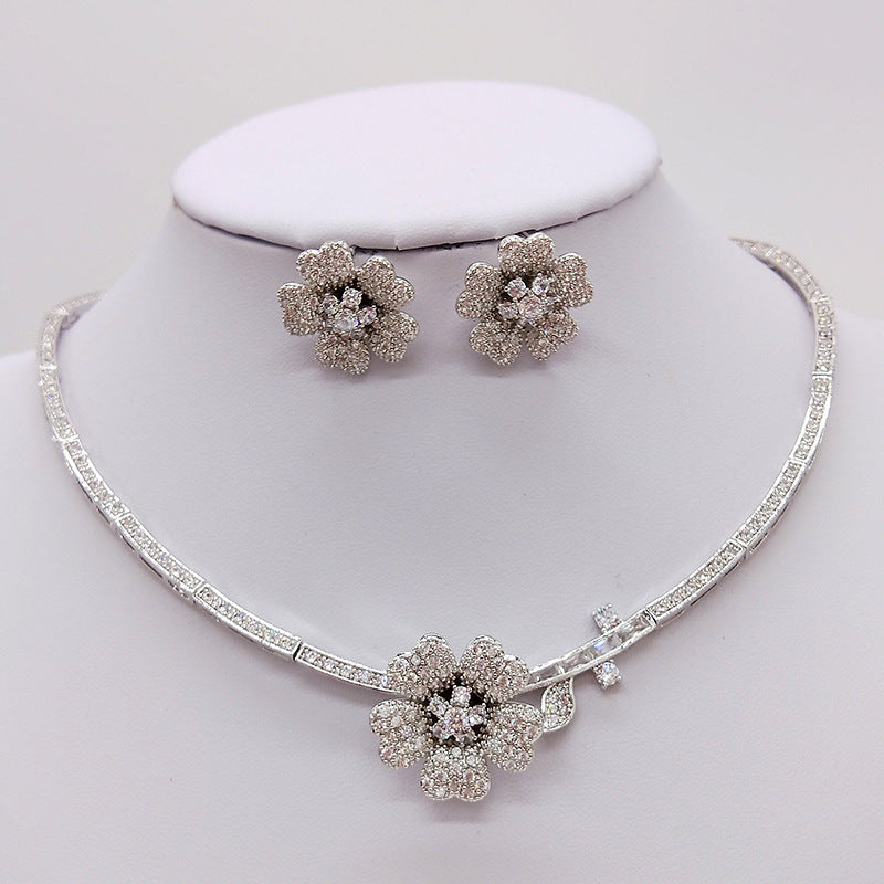 Camellia Zircon Necklace And Earrings Set