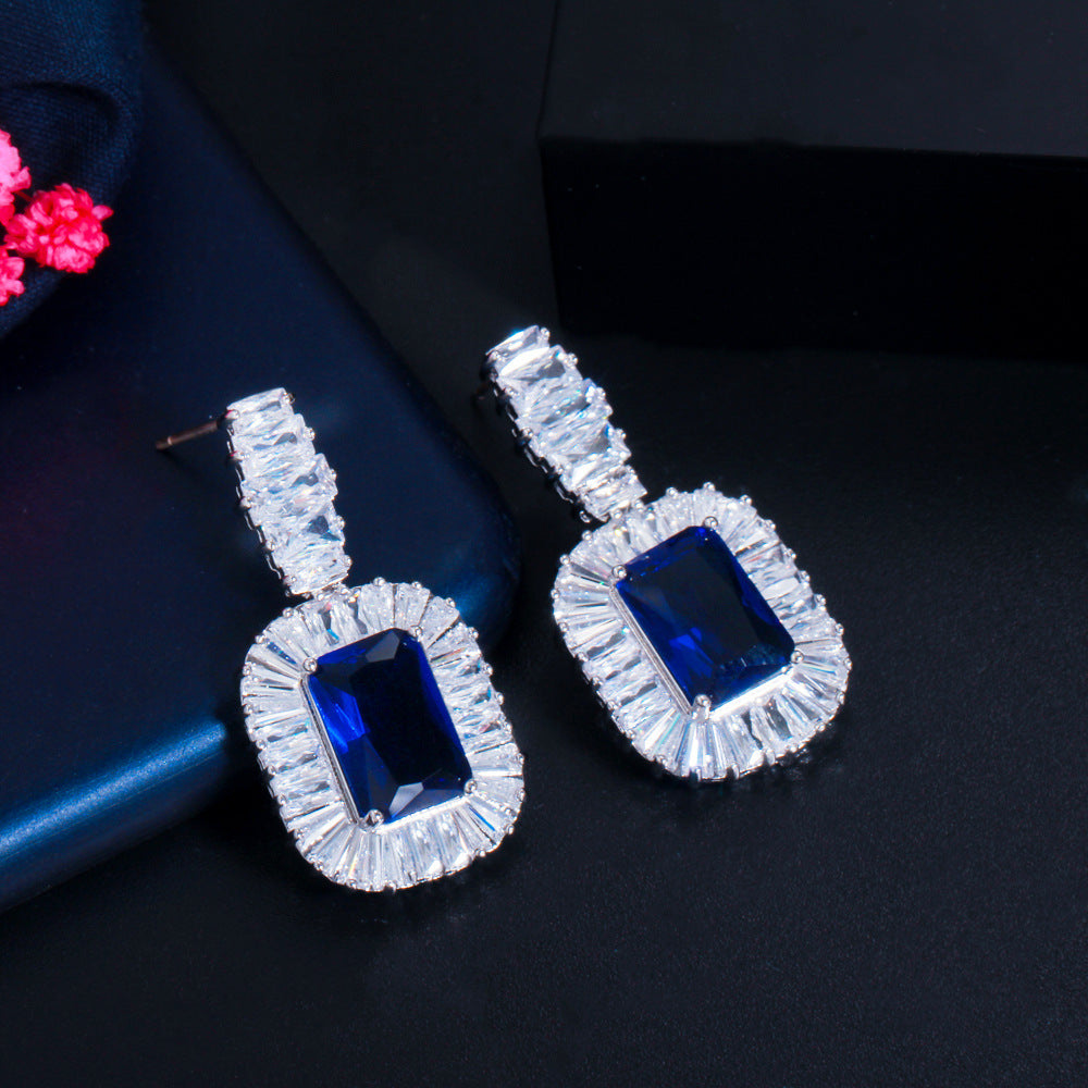 Platinum Zircon Earrings Necklace Set