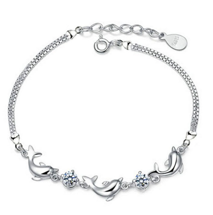 Trendy Women 925 Silver Bracelets Accessories Top Quality Crystal Dolphin Lady Jewelry Fashion Girl Christmas Birthday Jewelry