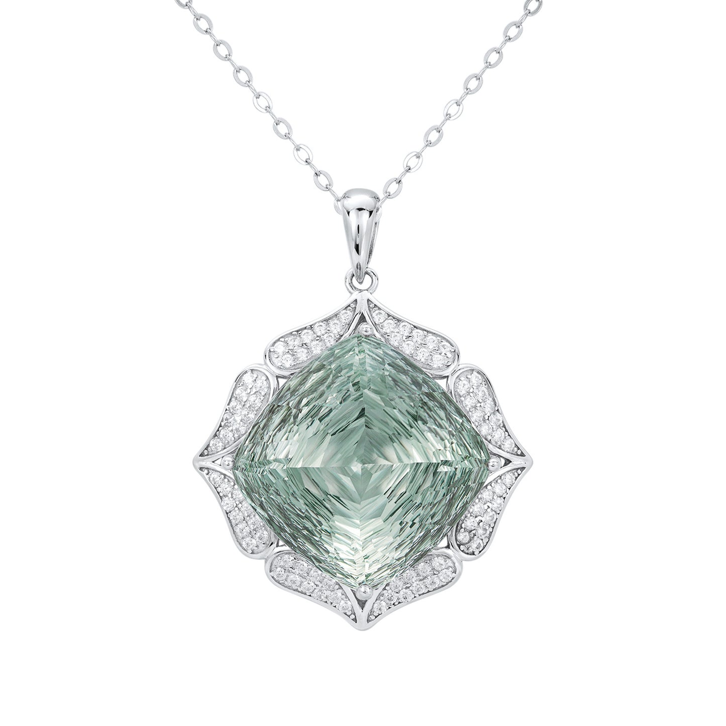 Luxury Sweater Chain Femininity S925 Silver Set Large Natural Green Crystal Pendant High-grade Jewelry