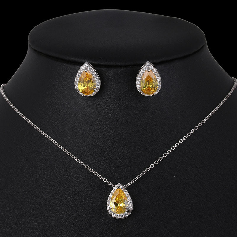 Water drop zircon earrings necklace set