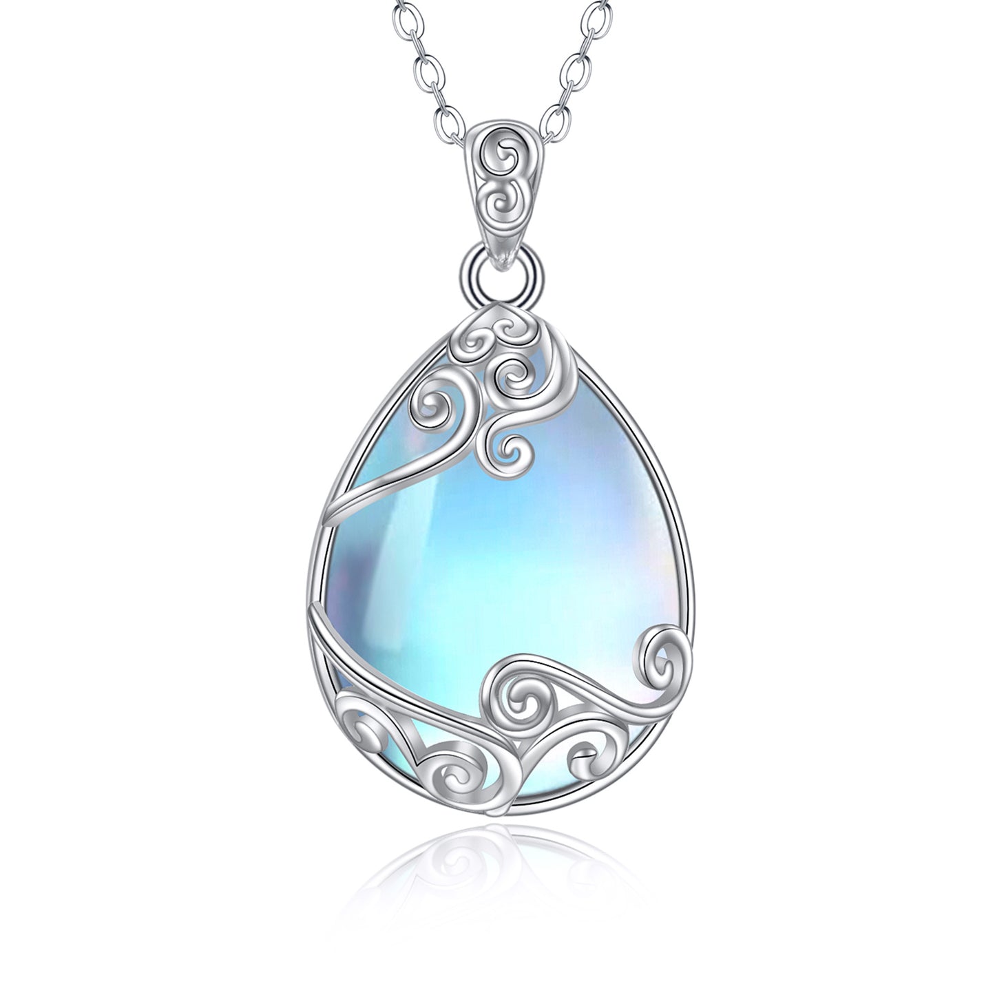 Sterling Silver Filigree Moonstone Pendant Necklace Jewelry for Women