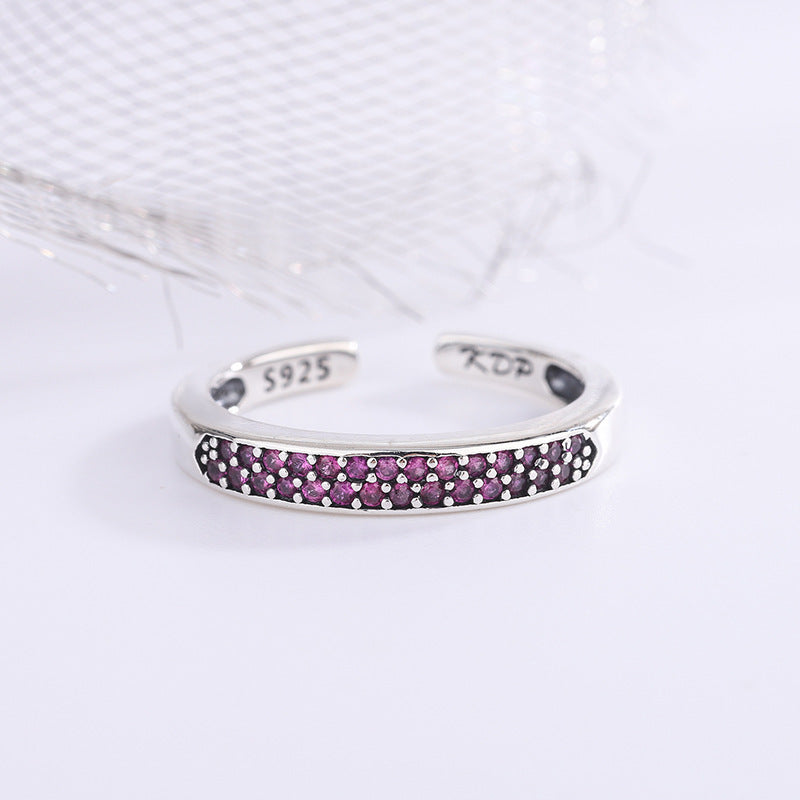 Personality Sterling Silver Ring Round Women Set Colorful Zircon Ring