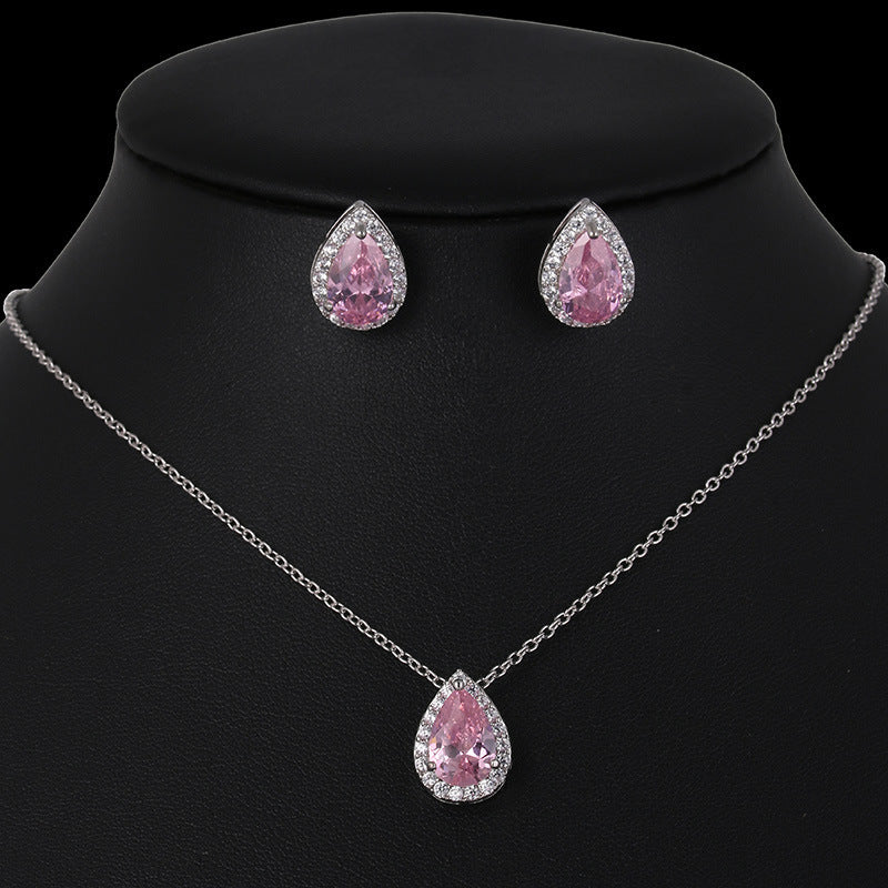 Water drop zircon earrings necklace set