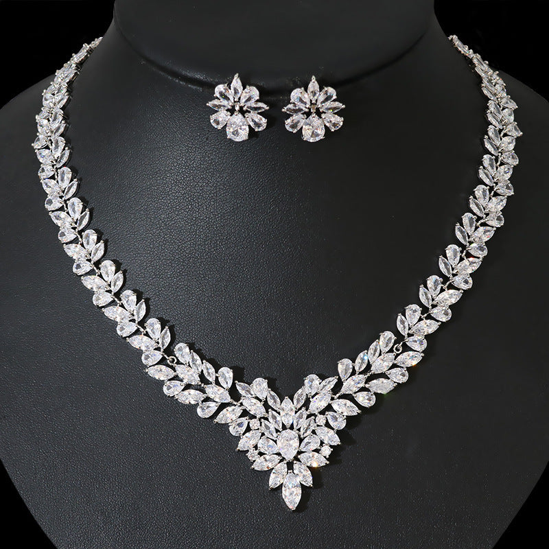 Bride Zircon Jewelry Necklace Earring Set