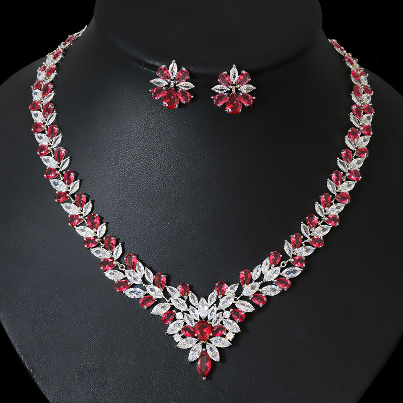 Bride Zircon Jewelry Necklace Earring Set