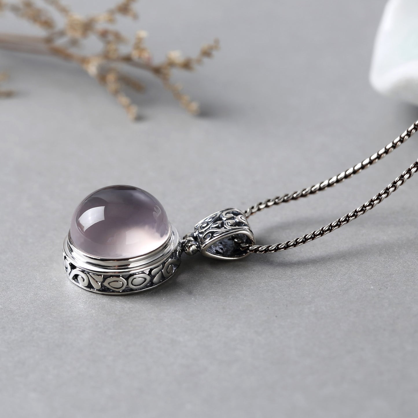 S925 Silver Natural Ross Quartz Necklace For Women