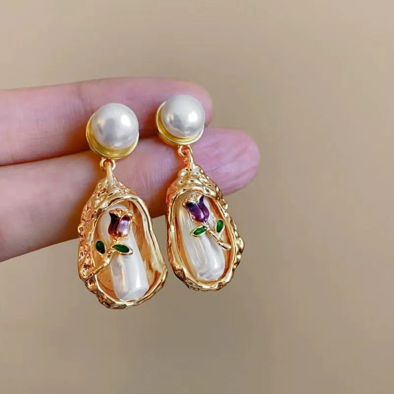 Niche Vintage Earrings Female Enamel Oil Painting