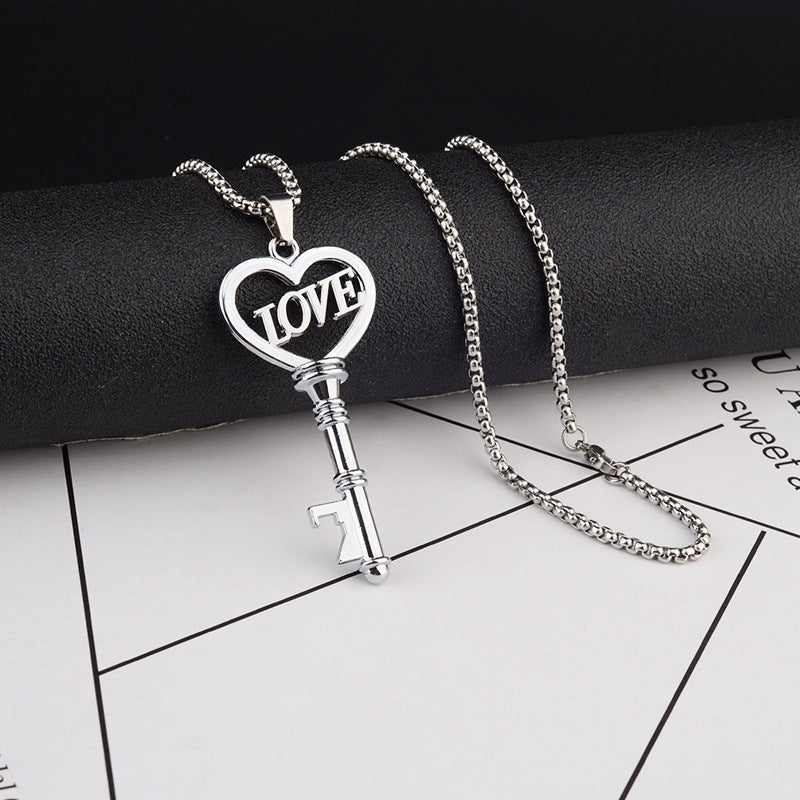 Stainless Steel Necklaces Sweet Heart Key Pendants Choker Chain Korean Fashion Jewelry For Women Jewelry Gifts