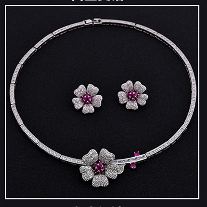 Camellia Zircon Necklace And Earrings Set